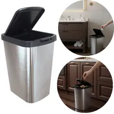 Lixeira Multiuso Prata 9 Litros com Tampa Automática Ideal para Cozinha, Banheiro, Escritório
