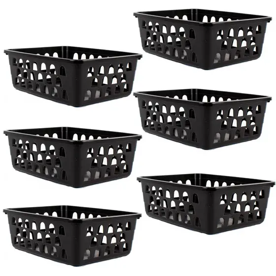Kit 6 Cestos Multiuso Organizador Médio Preto 20x15,5x6,5Cm