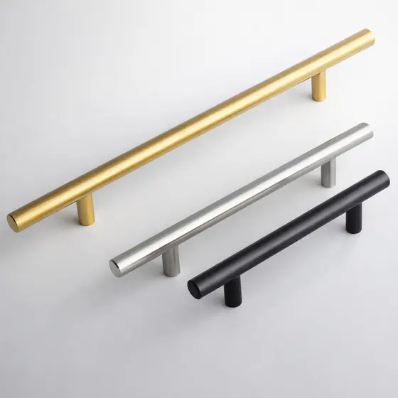 Puxador de Gaveta Móveis Armário Dourado ou Preto Fosco Aço Inox Redondo Haste