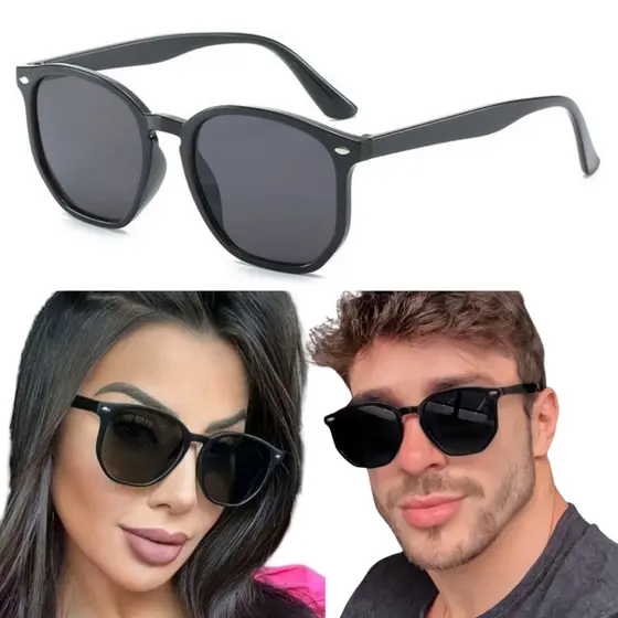 Óculos de Sol Hexagonal Quadrado em Acetato com Proteção UV400 Esportivo Hype Retro Vintage Promocao