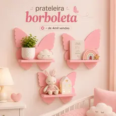 Kit Prateleira Infantil Borboleta 3 Peças MDF | Nicho Decorativo Quarto de Bebê e Criança | Decoração Menina Moderna