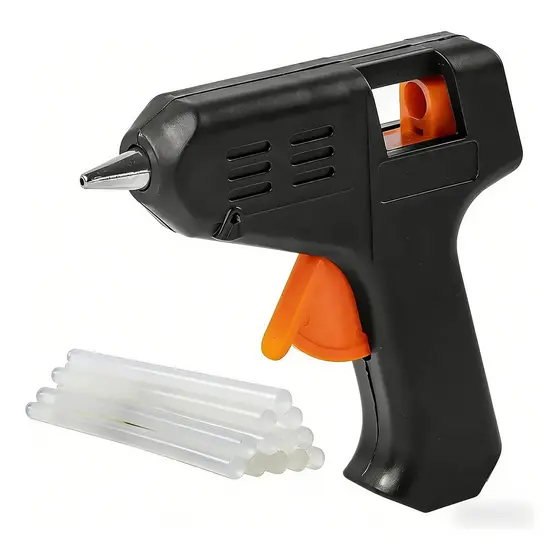 Pistola De Cola Quente Pequena Bivolt + 10 Bastões De Cola Quente Fino Conserto Escola Qualidade