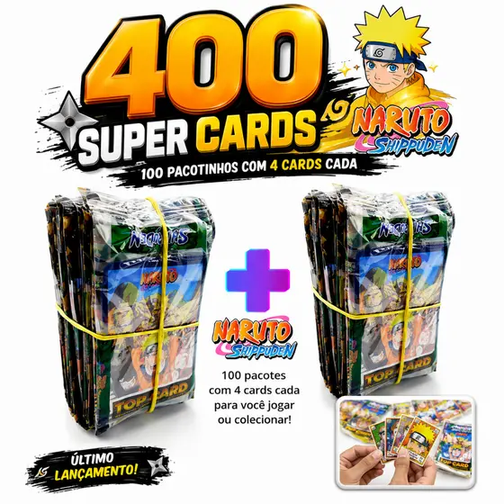 100 Pacotinhos NARUTO | São 400 CARDS | Revenda