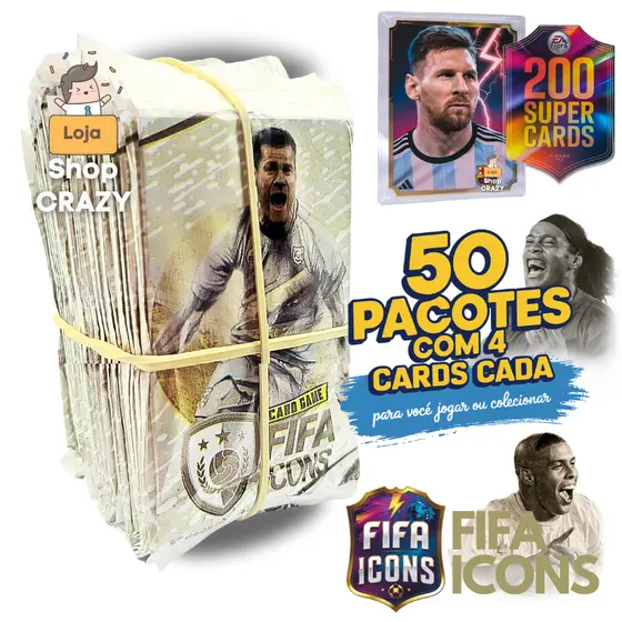 50 Pacotinhos FIFA ICONS 2026 | São 200 CARDS dos Melhores do Futebol | Para Colecionar OU Bafo