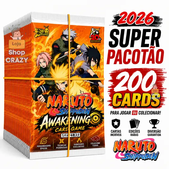 50 Pacotinhos NARUTO | São 200 CARDS | Colecionar, Bafo ou Aniversario