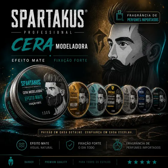 Cera Modeladora Efeito MATE 130g Pomada Para Cabelo e Barba SPARTAKUS | Professional Para Salões