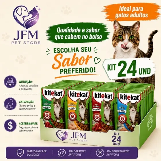 KITEKAT Ração Úmida para gatos a dulto 70g KIT 24 und