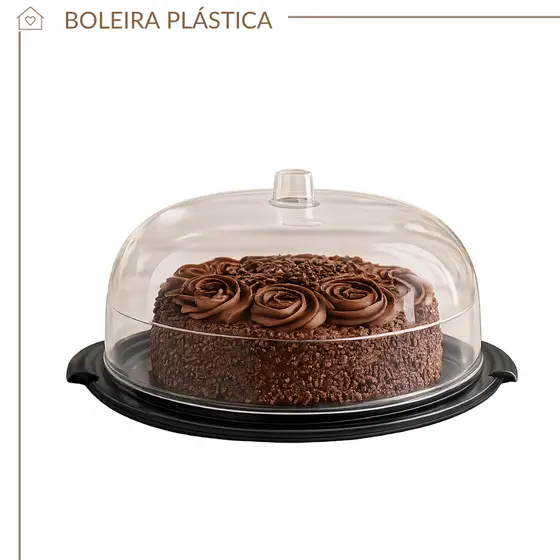 Boleira com Tampa Transparente Porta Bolo Plástica Branco Preto Resistente