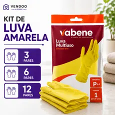 Kit Luva de Látex Amarela  Multiuso para Limpeza – 3, 6 ou 12 Unidades