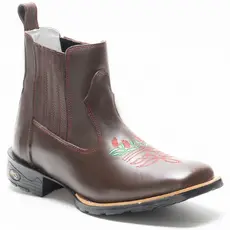 Botina Bordada Flores Country Texana Couro Legítimo Bico Quadrado Rhl Botas
