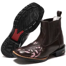 Bota Laser Feminina Country Botina Bordada Brilho Texana Em Couro Legítimo Bico Quadrado