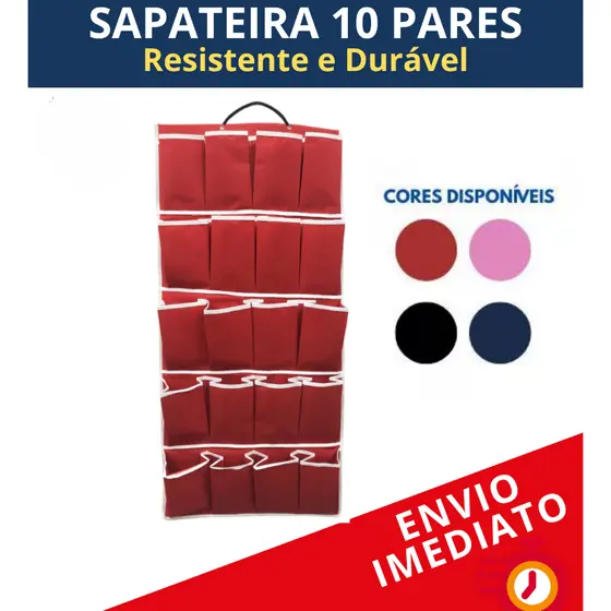 Sapateira Porta/Parede 10 Pares, Material TNT Resistente – Organização | Azul Vermelha Rosa Preta