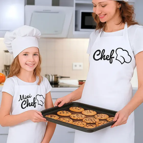 KIT Avental Culinário Cozinha Masculino Feminino Adulto Infantil Branco Preto Chef PVC Impermeável