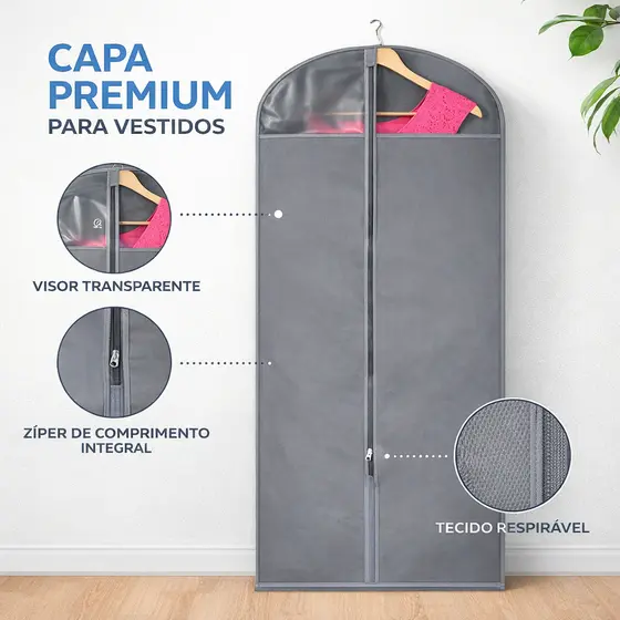 Capa Protetora para Roupa – Capa para Vestido Longo de Festa, Cabide, Organizador de Guarda-roupa