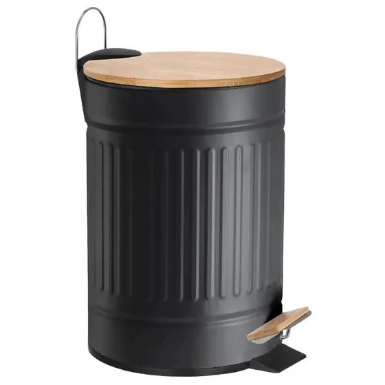 Lixeira Fluted Tampa Bambu Cesto Removível com Pedal Mek 3L e 5L para Banheiro, Escritório, Cozinha
