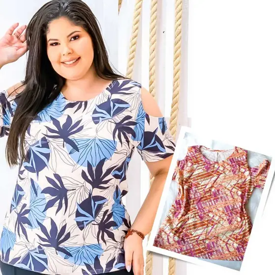 Blusa Estampada de Manga Curta Tamanho GG
