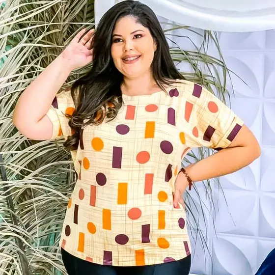 Blusas Plus Size Manga Japonesa Malha Verão GG