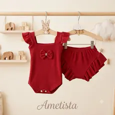 Conjunto Body Bebe com Short Tapa Fralda Bebê Menina Moda Infantil Confortável Malha Canelada Algodão