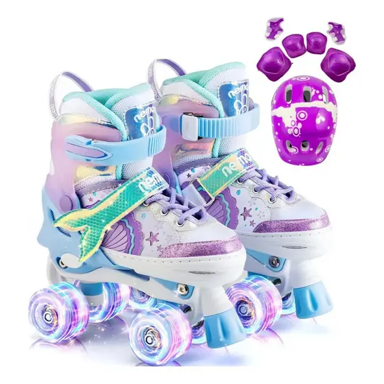 Patins 4 Rodas Com Led Lindo Patins Infantil Menina + Kit Proteção