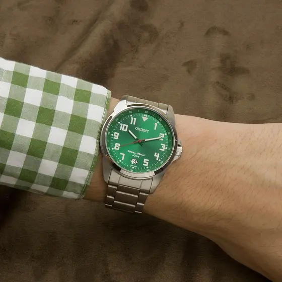 Relogio Masculino Orient Prata Fundo Verde MBSS1154A E2SX Original