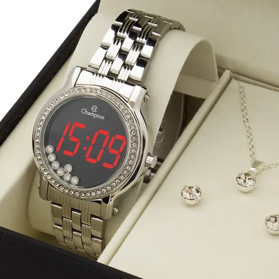 Relogio Feminino Prata Digital Strass CH48055T Original