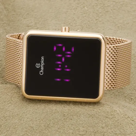 Relógio Feminino Champion Digital Quadrado Rosé Led Rosa Original Presente Esposa Mulher Namorada Moda Gift Aniversário
