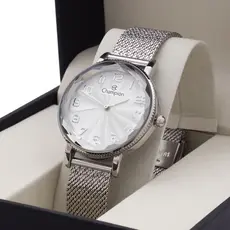 Relógio Prata Feminino Champion Original Linha Luxo Pulseira Leve Mesh CF24153Q