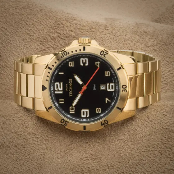Relógio Masculino Technos Dourado Militar A Prova D'Água Original Presente Homem Namorado Marido Esposo