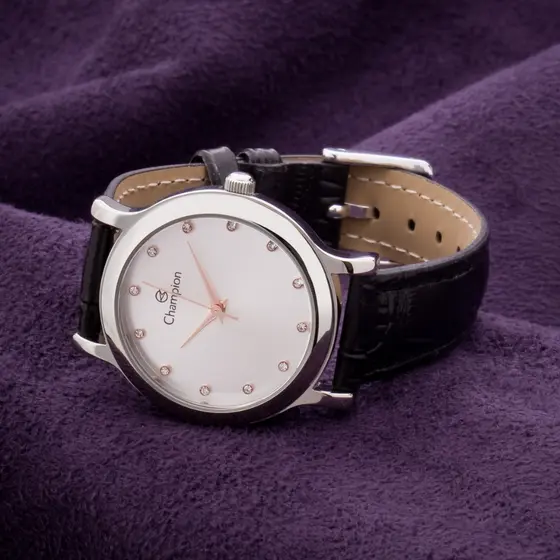 Relogio Feminino Pequeno Mini Pulseira de Couro Prata Champion Original
