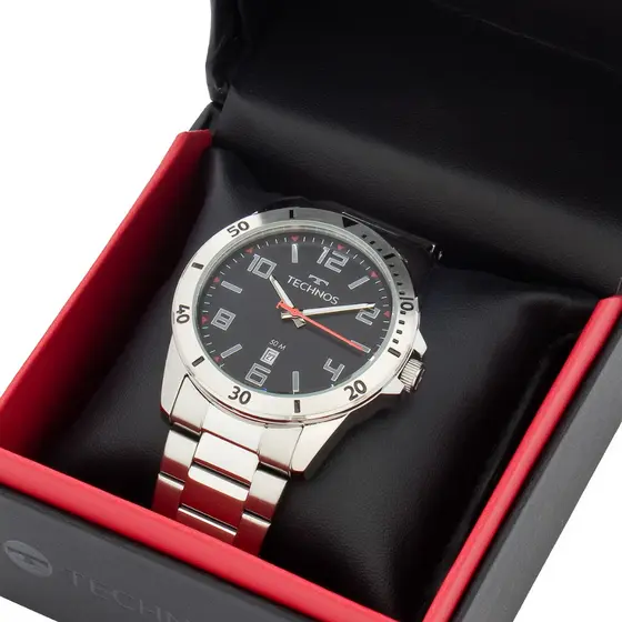 Relogio Masculino Technos Prata Militar Original Prateado Presente 2115NCJ/1P