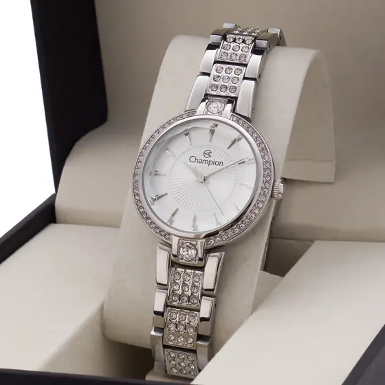 Relógio Prata Feminino Champion Original Prateado Cristal Presente Mulher CF25054Q