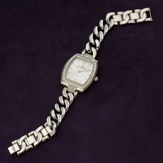 Relógio Feminino Prata Champion Retangular Pulseira Corrente Elos Original Prateado CF24840Q
