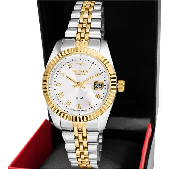 Relogio Feminino Technos Pequeno Riviera Prata com Dourado Original 2015CEP/1K