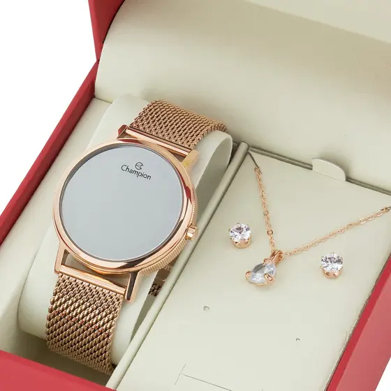 Relogio Feminino Digital Rose Champion Led  Original Pulseira Esteira CH40179X