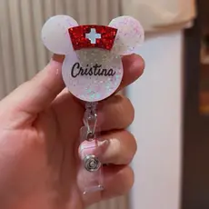 Porta Crachá Personalizado Nome Resina Minnie Cordão Retrátil Enfermagem Professora Empresa Funcionário Presente