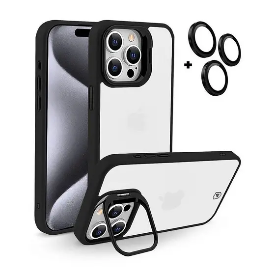 Capa case com protetor de lentes para iPhone 15 Pro - Gravity Preta - Gshield
