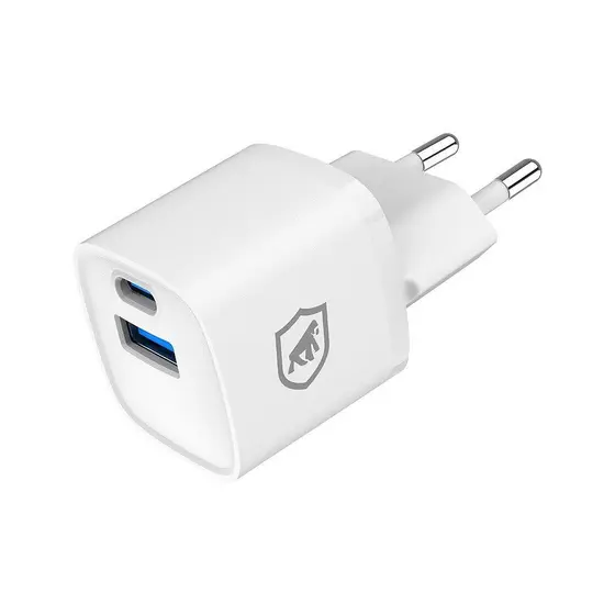 Gshield Carregador de Parede Ultra Slim 20W Ultra Rápido Tipo C + USB-A Power Delivery com Chip GaN para iPhones, Branco
