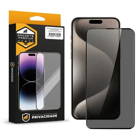 Película de Vidro 5D Privacidade Gshield Defender Pro para iPhone 15 Pro Max - Preta