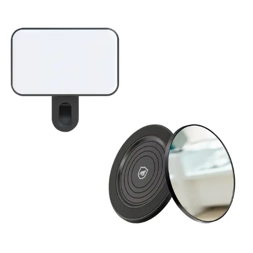 Kit Selfie Pro Gshield: Espelho Magnético p/ Câmera Traseira + Luz de LED para Selfies com Qualidade