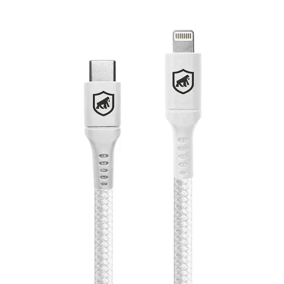 Cabo em Nylon Survivor para iPhone Lightning/Tipo C - 1,5m - Branco -Gshield