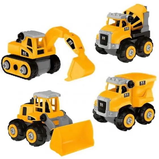 Kit 4 Carrinhos Brinquedo Didático de Montar Trator Caminhão