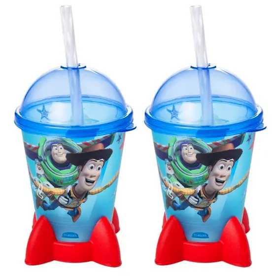 2 Copos Toy Story de Foguete 280ml Infantil p/ Refri e Suco