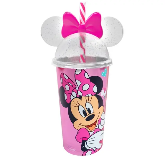 Copo da Minnie Rosa com Orelhas Canudo Infantil 500ml Original Plasútil