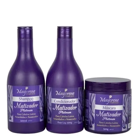Capilar Matizador Platinum 500ml Maycrene Shampoo + Condicionador + Mascara Capilar