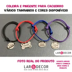 Placa de Identificação Pet Inox com Coleira Pingente Pet personalizado Cachorro Gato