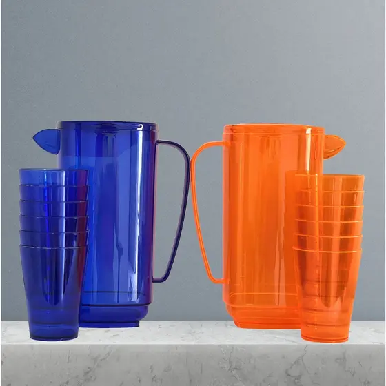Kit Jarra + 6 copos ACRÍLICOS, plástico cores vivas, suco, água, picnic conjunto LINDO
