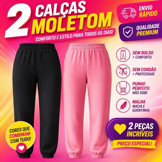 Kit 2 Calça Moletom Infantil Kit Sortidas do 1 ao 12 Confortável Quentinha Cós com Elástico Alta Qualidade