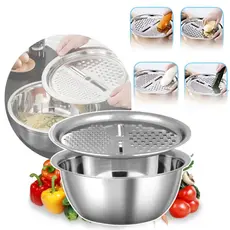 Ralador 4 em 1 em Aço Inox com Tigela 26cm – Fatiador de Legumes e Queijo para Cozinha