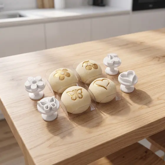kit com 4 carimbos para brigadeiro de flor, cereja, borboleta e coração