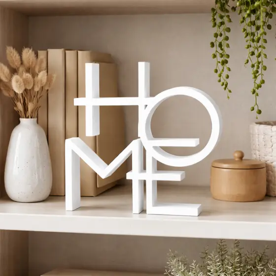 Placa Decorativa HOME 12cm Minimalista Moderno Decoração Estante Mesa Enfeite Casa